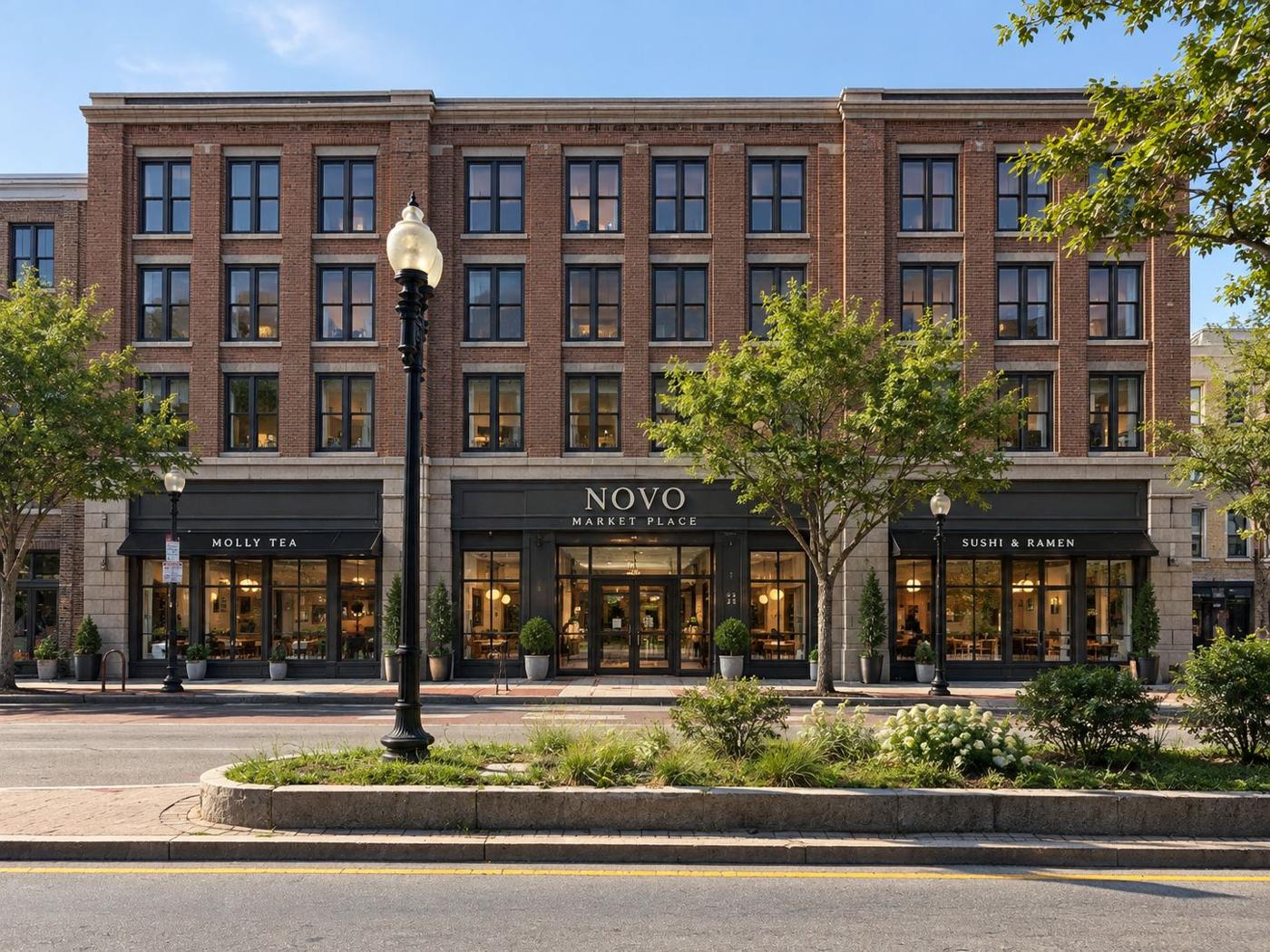 AI-generated concept of a four-story brick mixed-use building on Brighton Avenue