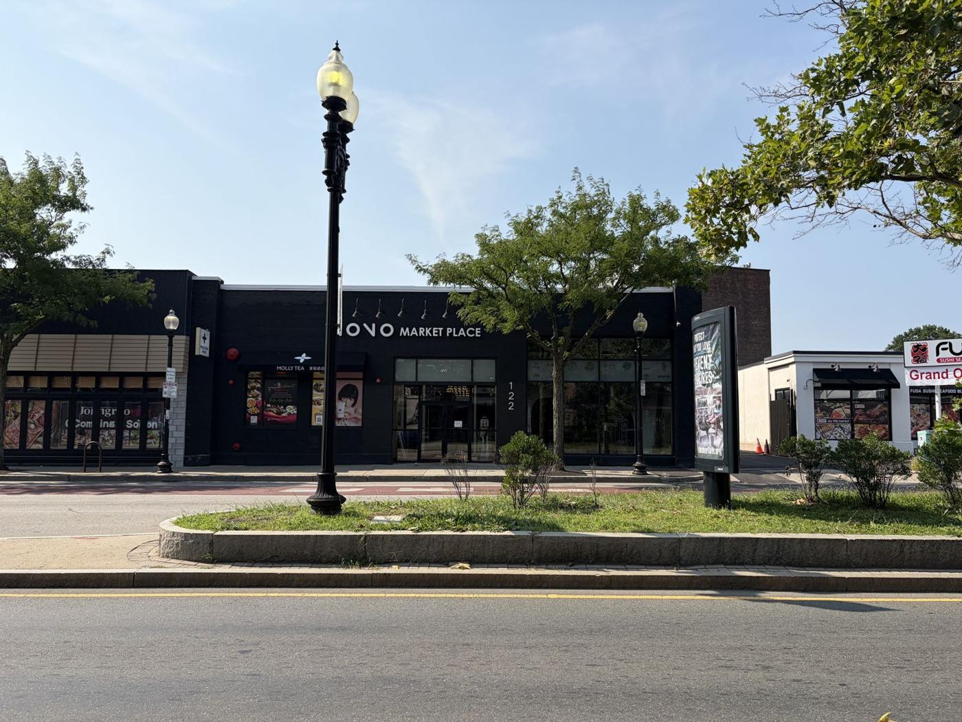 A one-story retail strip on Brighton Avenue today