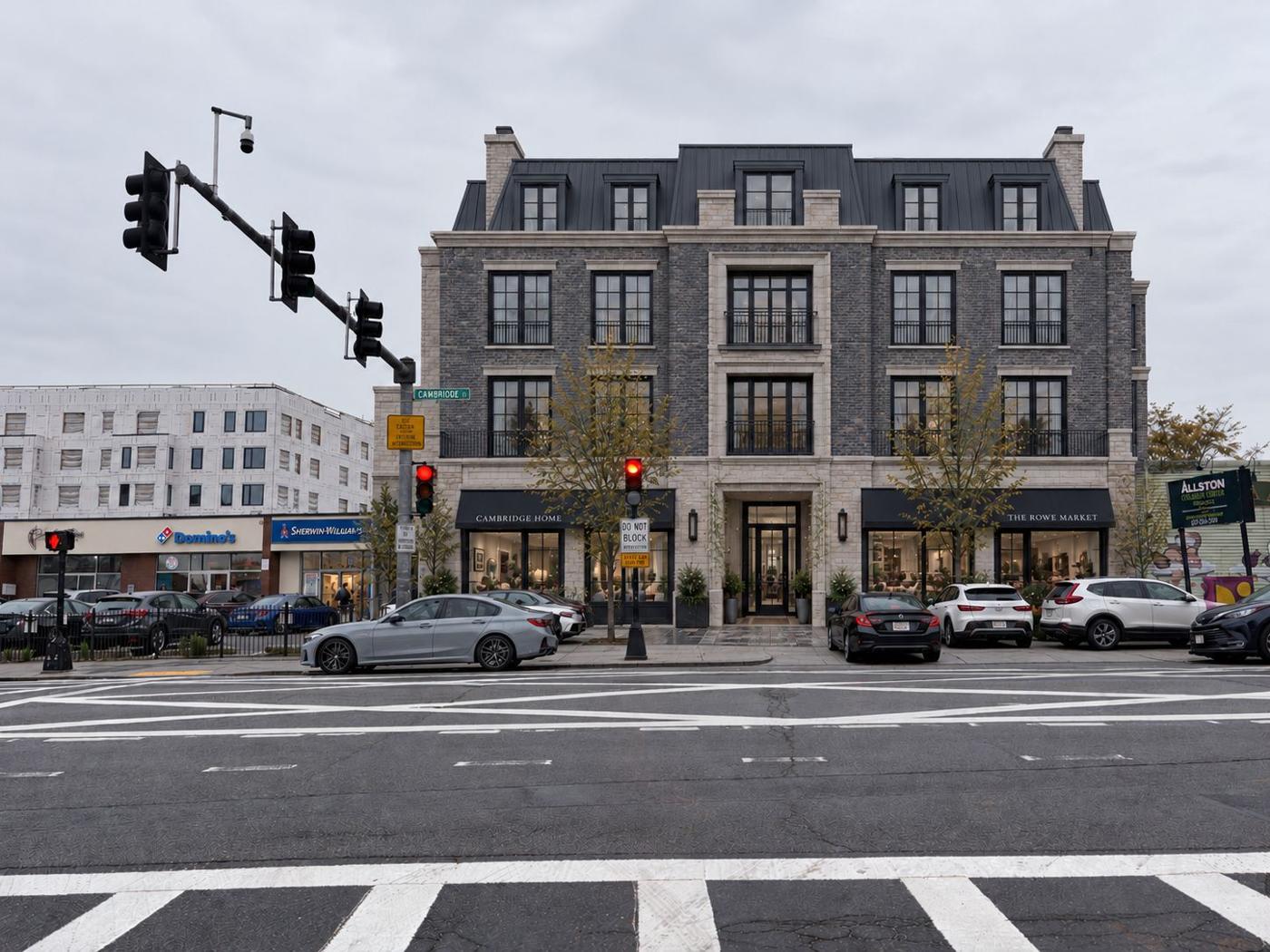 AI-generated concept for Cambridge Street: Mansard and extensive stone-like trim; about 4 levels